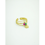 Bague ajustable Jana multi-anneaux perlés et breloques dorées Bella Cosa