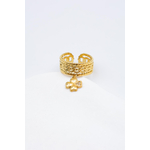 Bague ajustable Jess trèfle porte-bonheur en acier inoxydable doré Bella Cosa
