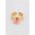 Bague dorée Josie avec trèfle en émail ajustable, bijou porte-bonheur chic et moderne
