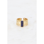 Bague Judith dorée avec maille texturée et pierre naturelle rectangulaire, bijou ajustable chic et tendance