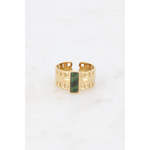 Bague Judith dorée avec maille texturée et pierre naturelle rectangulaire, bijou ajustable chic et tendance