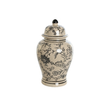 Vase Tibor en grès avec motifs floraux noirs élégants