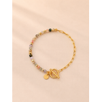 Bracelet femme pierres naturelles pastel et chaîne en maille dorée minimaliste