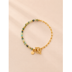 Bracelet Vana vert d’eau et doré avec pierres naturelles facettées et chaîne en maille