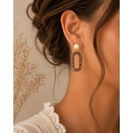 Boucles d’oreilles Clémentine moka pailletées portées style chaleureux et élégant