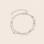 Bracelet Anny argenté multi-rangs avec perles blanches – bracelet fin femme en acier inoxydable Bella Cosa