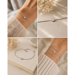 Bracelet Lou argenté en acier inoxydable avec cristal carré porté au poignet