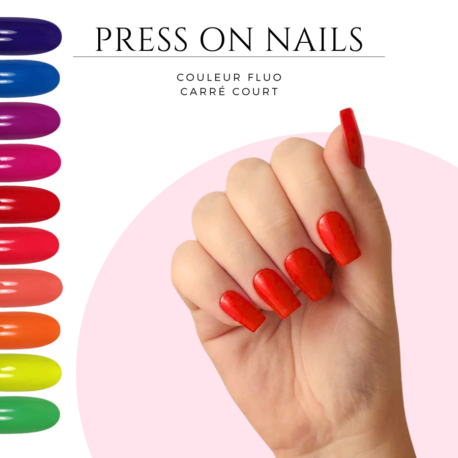 Faux-ongles-pas-cher-Press-on-nails-carre-court-Faux-ongles-a-coller-fluo