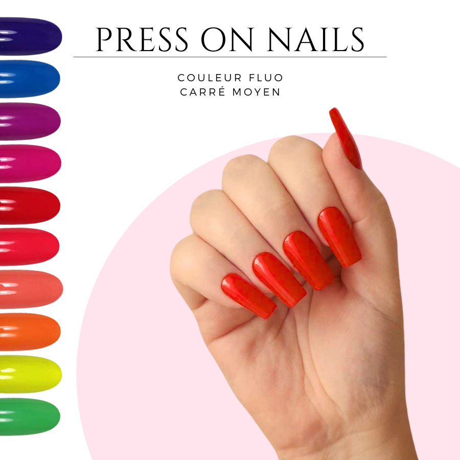 Faux-ongles-a-coller-enfants-Press-on-nails-longue-tenue-Press-on-fluo