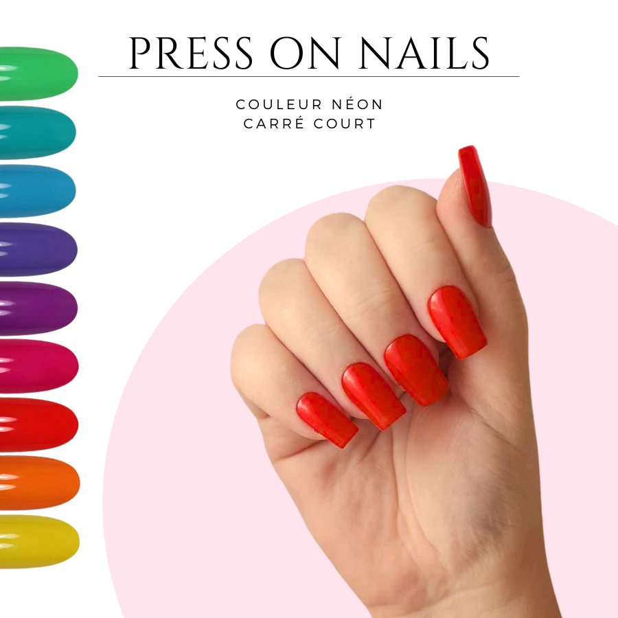 Meilleurs-faux-ongles-a-coller-Faux-ongles-carre-arrondi-Press-on-nails-carre-court-fluo