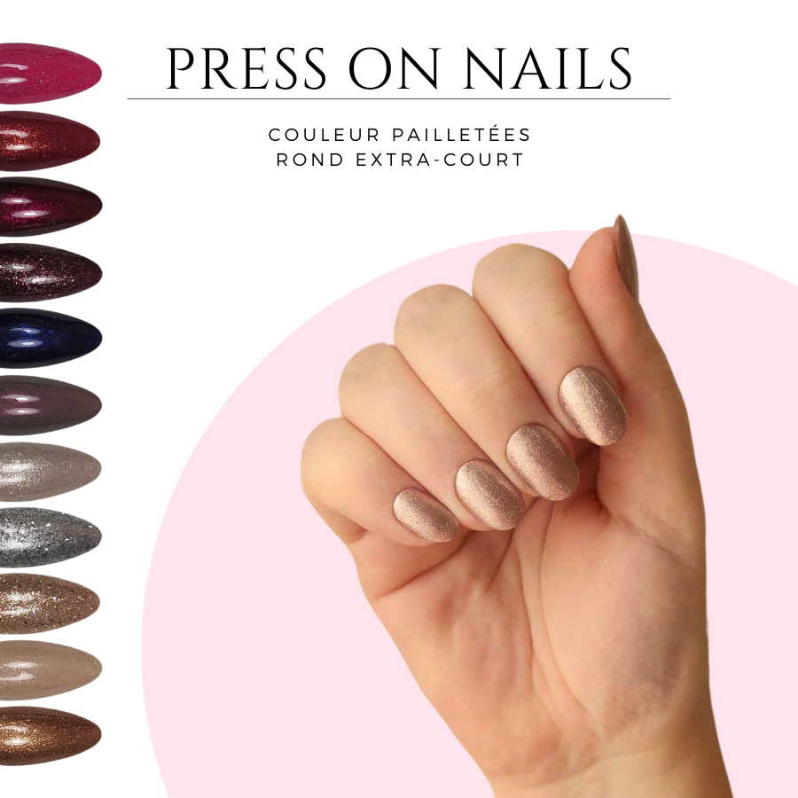 Faux-ongles-rond-court-pailletee-Press-on-nails-rond-court-pailletee-Quels-sont-les-risques-des-faux-ongles