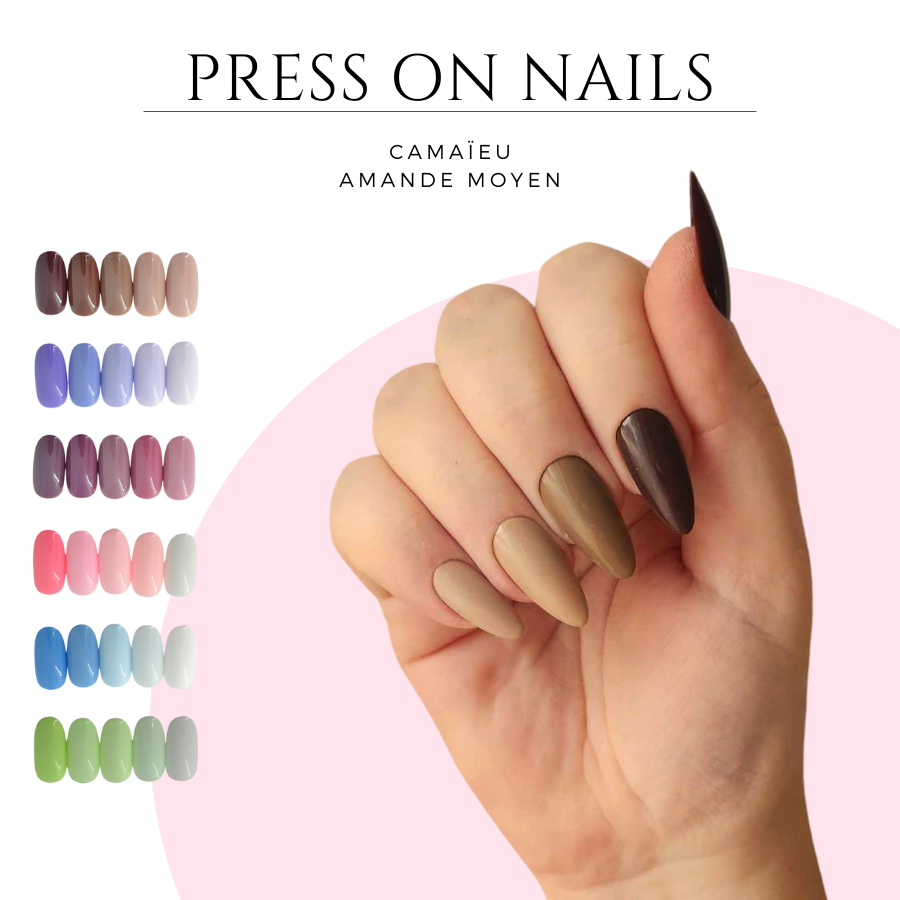 Faux-ongles-camaieu-de-couleurs-Press-on-nails-camaieu-Faux-ongles-forme-amande