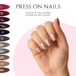 Faux-ongles-carre-arrondie-pailletee-Press-on-nails-carre-court-paillete-Quels-sont-les-risques-des-faux-ongles