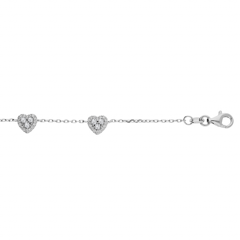Bracelet argent rhodié & Oxydes de zirconium - motif coeurs