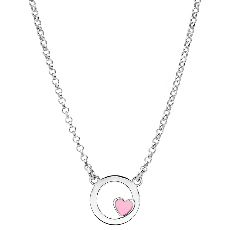 collier ENFANT argent rhodié & pendentif rond avec son coeur - 40cm