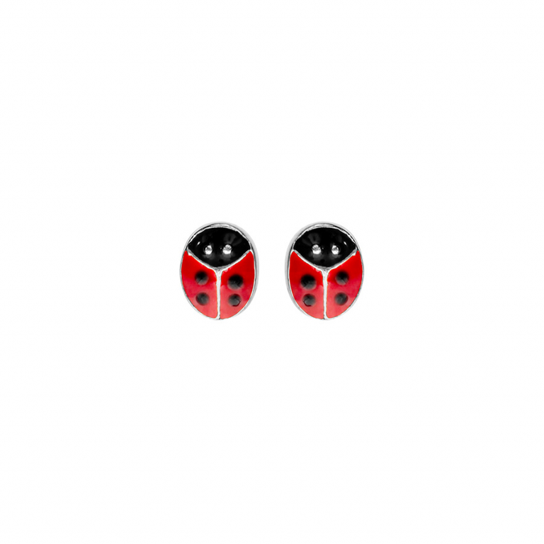 Boucle d\'oreille bouton ENFANT argent rhodié en coccinelle