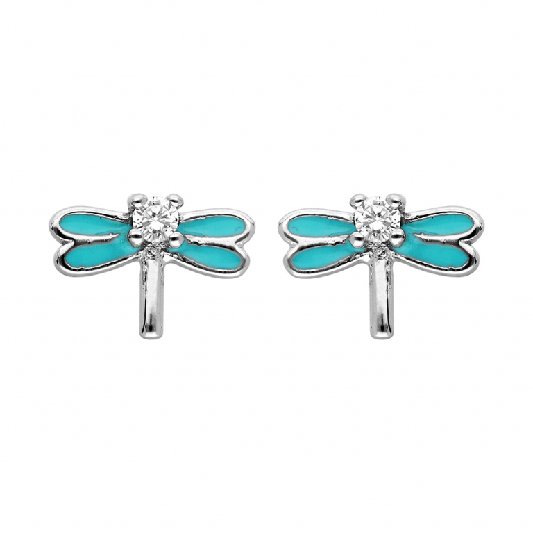 Boucle d\'oreille bouton ENFANT argent rhodié en libellule
