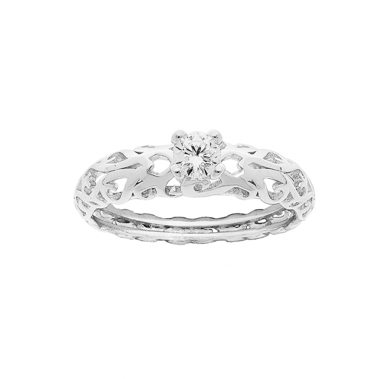 Bague argent rhodié & Oxyde de Zirconium - Jonc arabesque