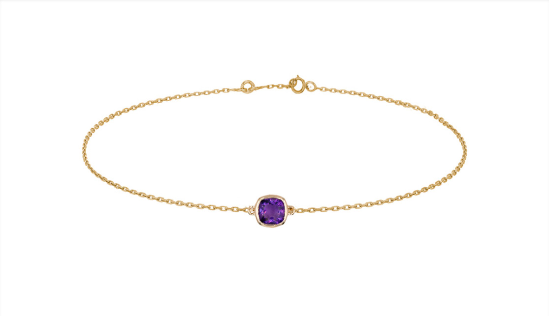 Bracelet Or 18K & Améthyste carrée - 18cm