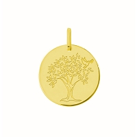 Pendentif or jaune 18K Arbre de vie & Colombe - 16mm