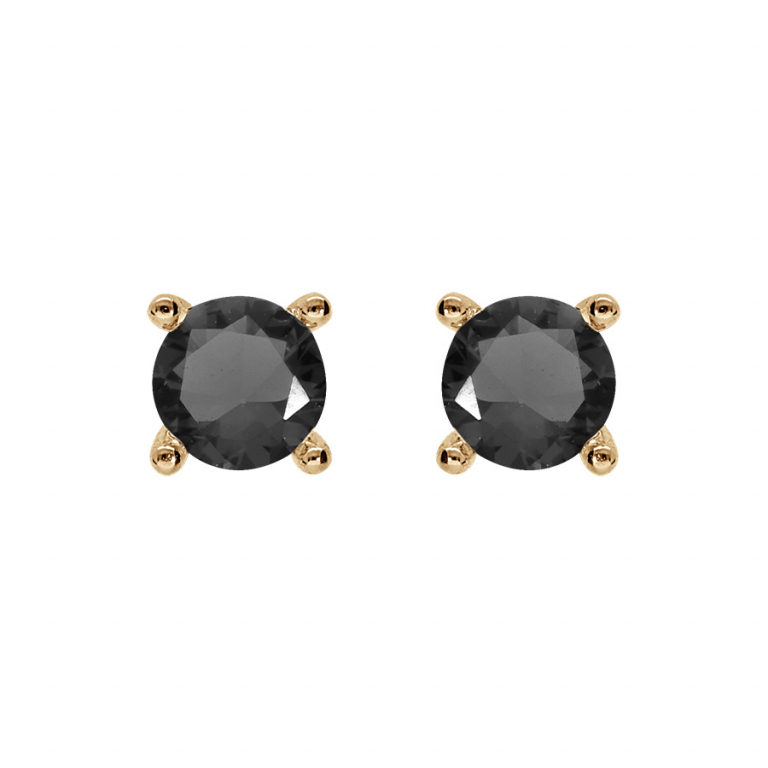 Boucles d\'oreilles bouton plaqué or & oxyde de zirconium noir - 4mm
