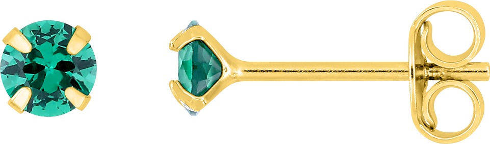Boucles d\'oreilles bouton plaqué or & oxyde de zirconium vert - 4mm