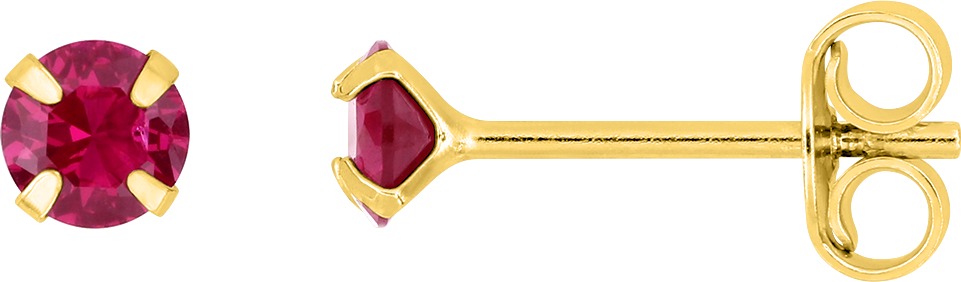 Boucles d\'oreilles bouton plaqué or & oxyde de zirconium rouge - 4mm