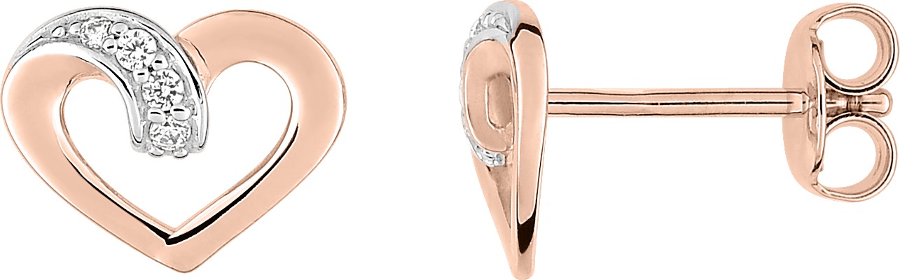 Boutons plaqué or rose coeur & oxyde de zirconium