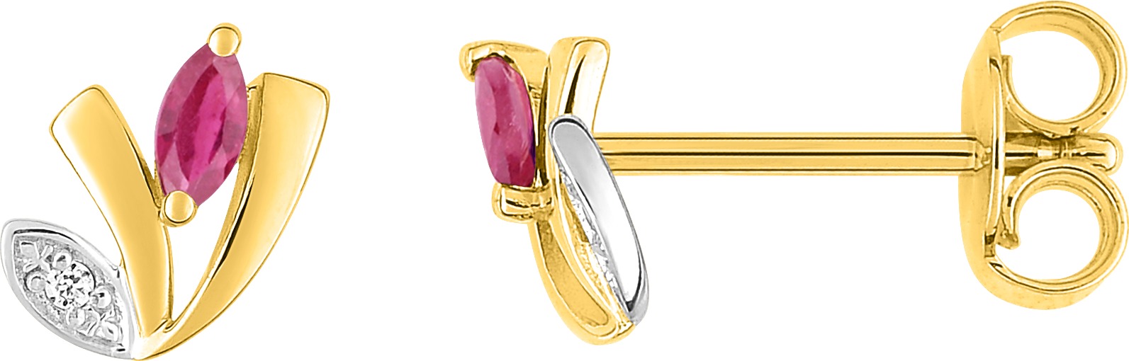 Boucles d\'oreilles plaqué or & oxyde de zirconium blanc et rouge
