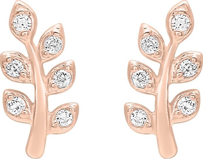 Boucles d\'oreilles plaqué or rose & oxyde de zirconium motif epi de blé