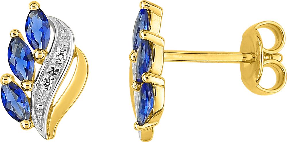 Boucles d\'oreilles bouton plaqué or & oxyde de zirconium blanc et bleu - 4x2mm