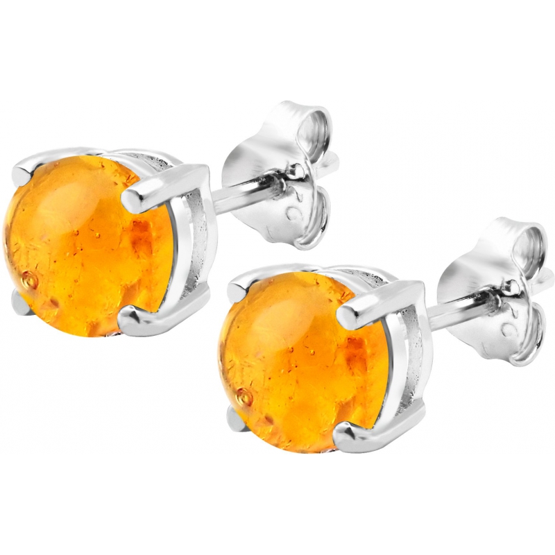 Boucles d\'oreille bouton argent rhodié & Ambre 6mm