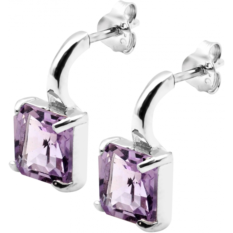 Boucles d\'oreilles bouton argent rhodié & Améthystes 6x6mm