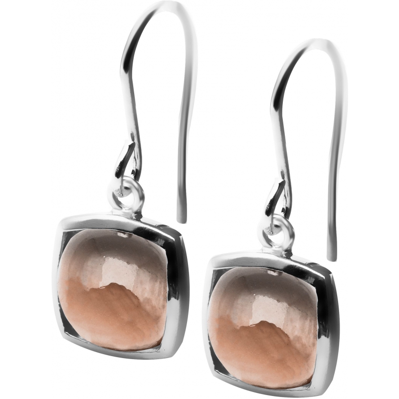 Boucles d\'oreilles crochet argent rhodié & Quartz fumé 9x9mm