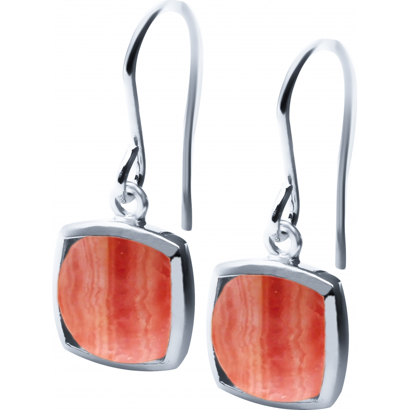 Boucles d\'oreilles crochet argent rhodié & Rhodochrosite 9x9mm