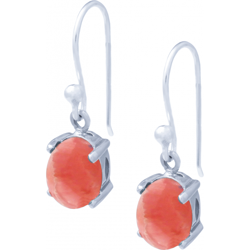 Boucles d\'oreilles crochet argent rhodié & Rhodochrosite 6x8mm