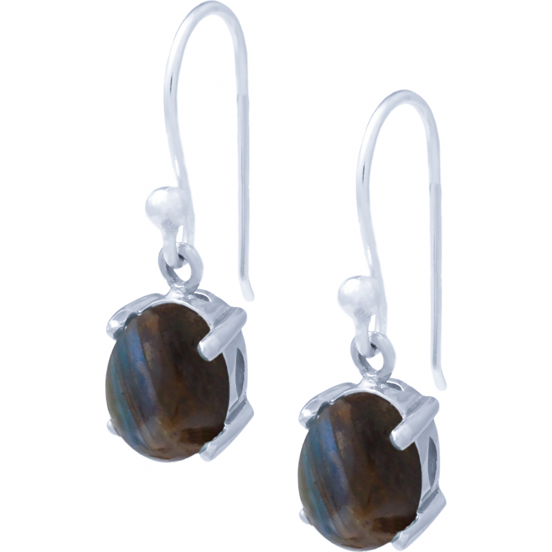 Boucles d\'oreilles crochet argent rhodié & Labradorite 6x8mm