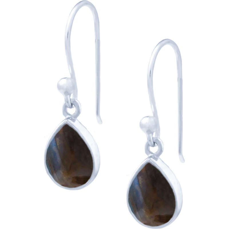 Boucles d\'oreilles crochet argent rhodié & Labradorite 7x9mm
