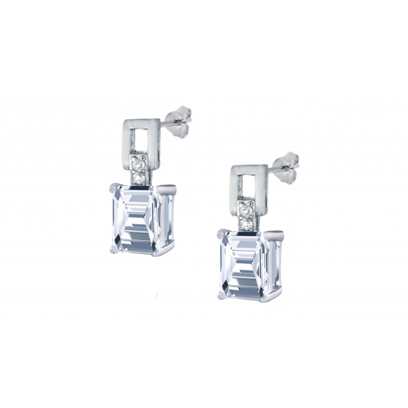 Boucles d\'oreilles bouton argent rhodié & Cristal de roche 5x7mm