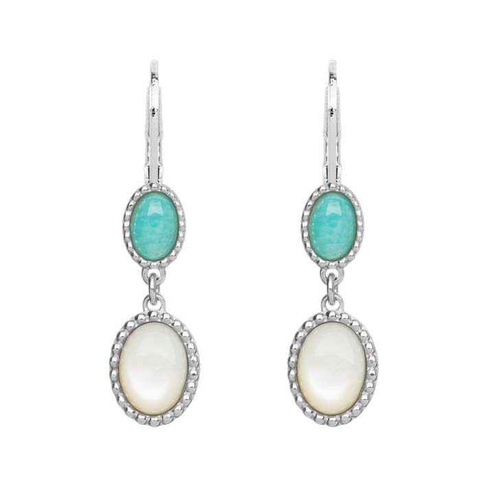 Dormeuses argent rhodié, Nacre & Amazonite