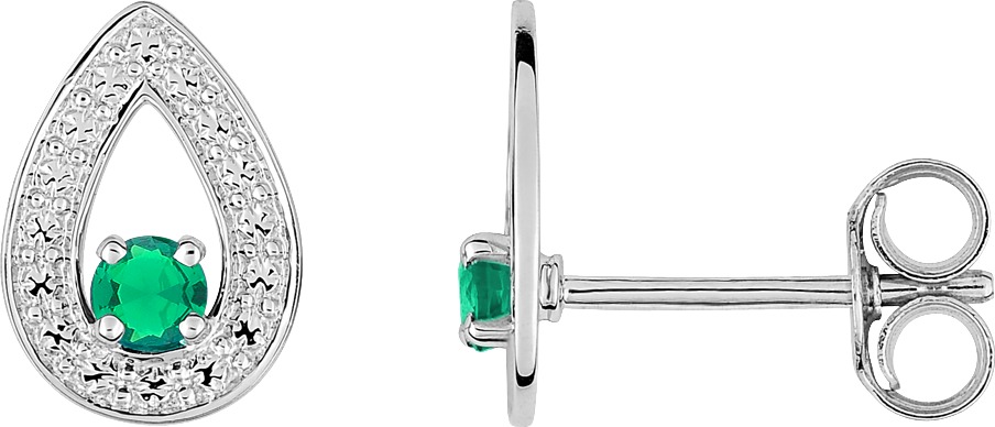 Boucles d\'oreilles boutons argent rhodié & Oxydes de zirconium verts