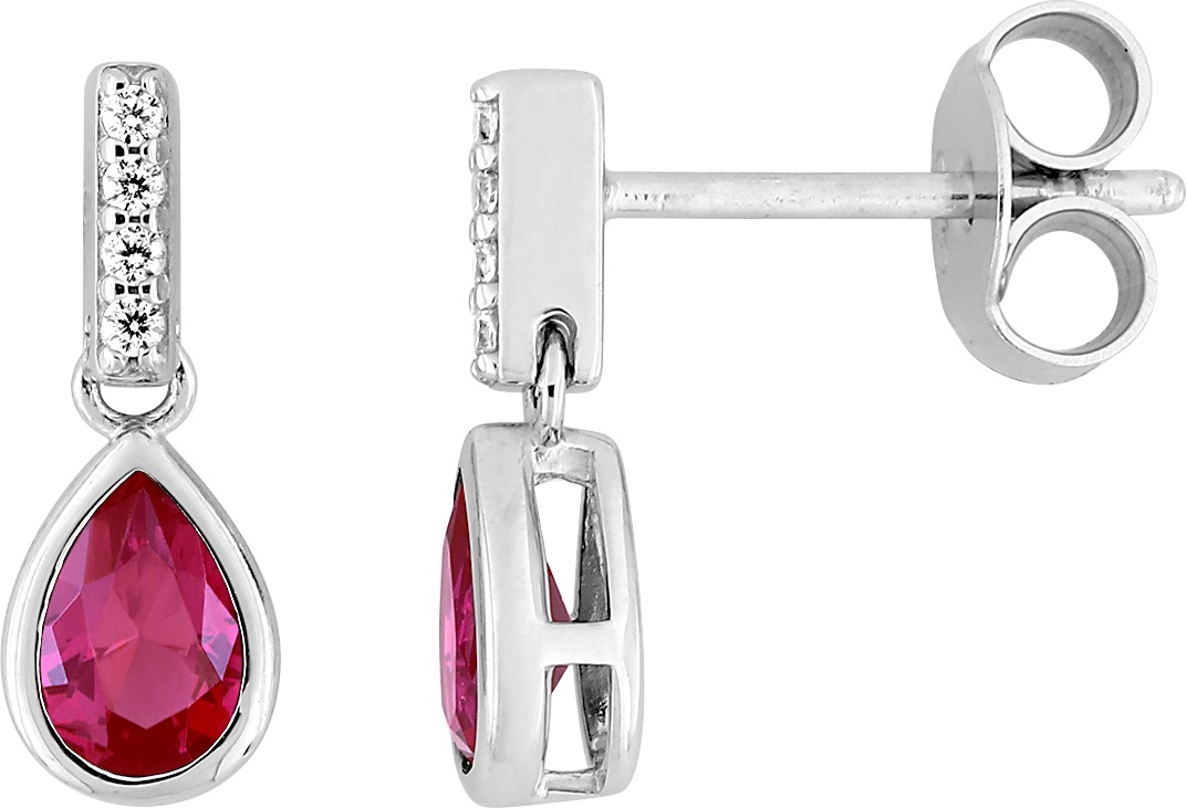 Boucles d\'oreilles bouton argent rhodié & Oxydes de zirconium rouge