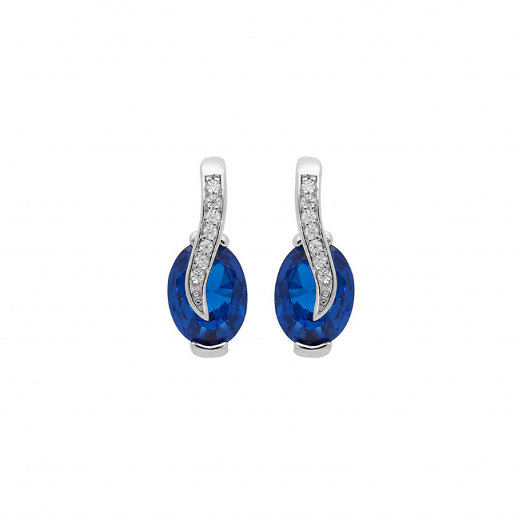 Boucles d\'oreilles bouton argent rhodié & Oxydes de zirconium bleu et blanc
