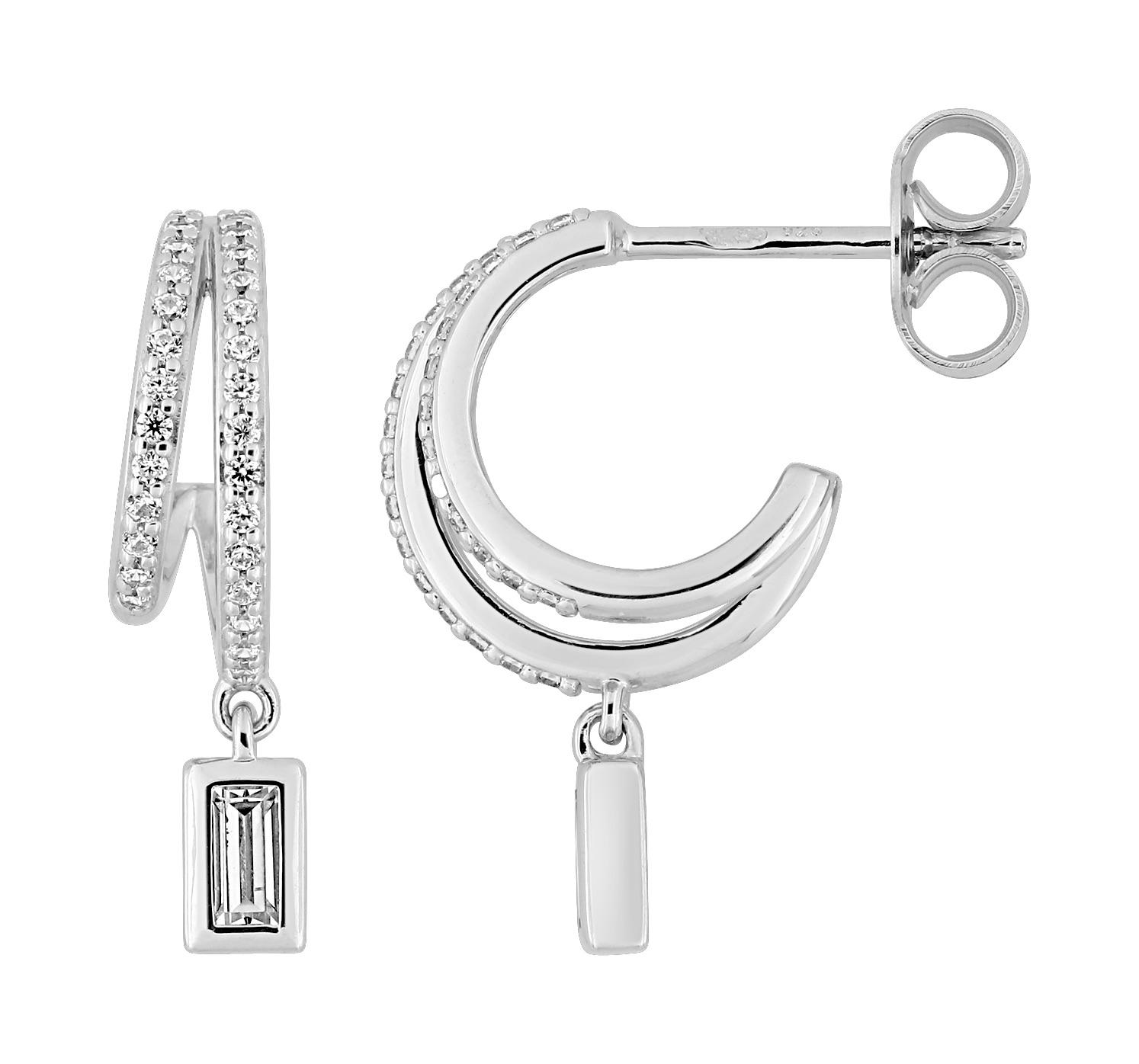Demi-créoles argent rhodié & Oxydes de zirconium