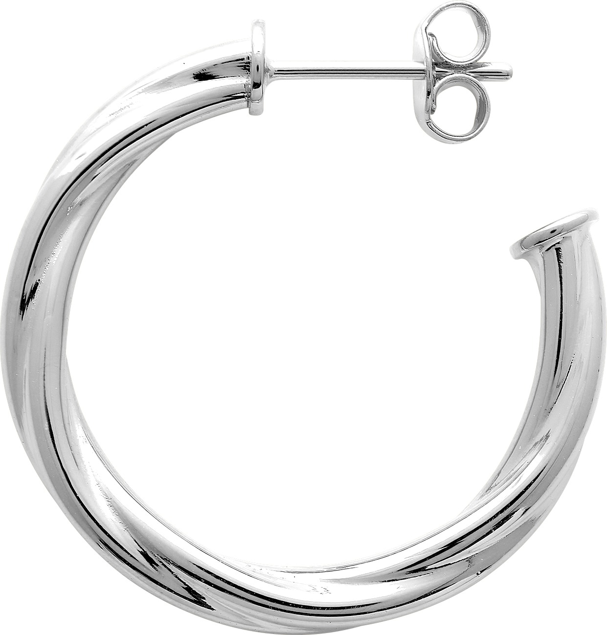 Demi-créoles torsadées argent rhodié 20mm - fil 3mm
