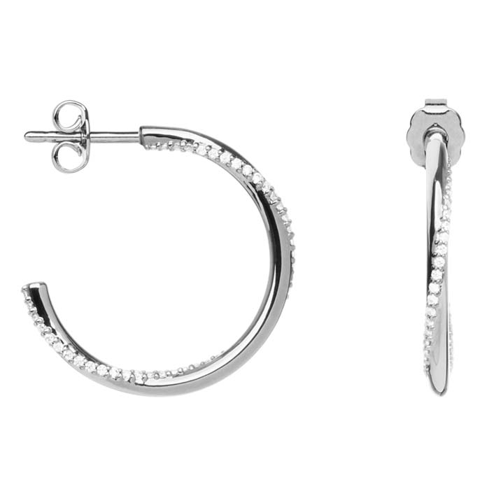Demi-créoles argent rhodié 24mm & Oxydes de zirconium - fil 2mm