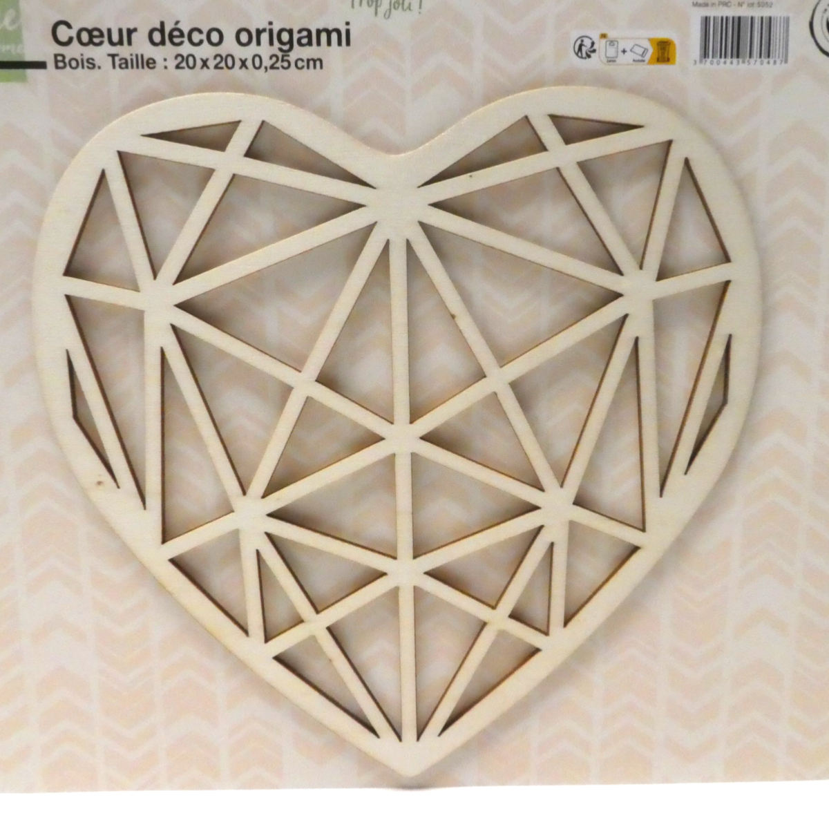 Cœur Décoratif Origami en Bois 20 cm