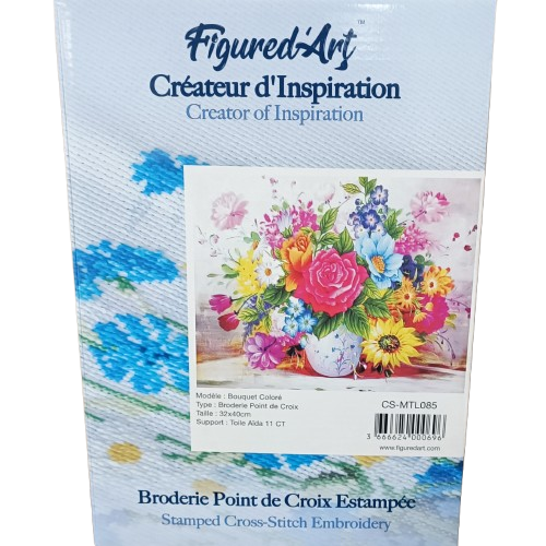 broderie point de croix bouquet colorés