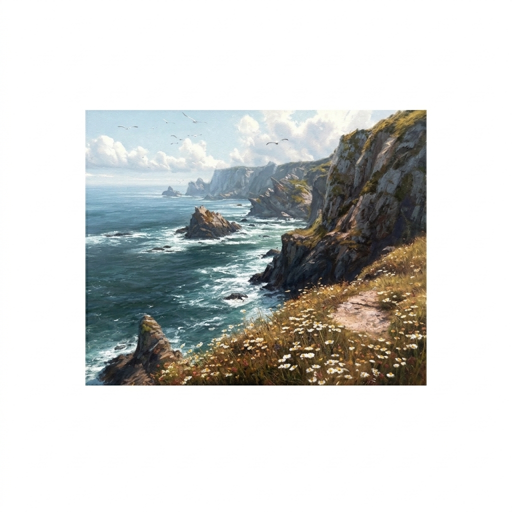 Peinture numéros Figure dArt prairie fleurie en bord de falaise