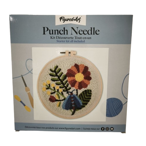 punch needle figure dart papillon et fleur